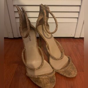 Bebe Cork Inspired Design High Heel Sandals Size 8